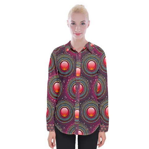 Abstract Circle Gem Pattern Womens Long Sleeve Shirt by Wegoenart