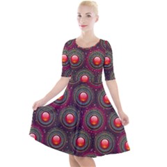 Abstract Circle Gem Pattern Quarter Sleeve A-line Dress