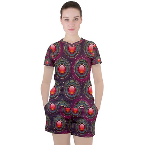 Abstract Circle Gem Pattern Women s Tee And Shorts Set by Wegoenart