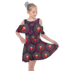 Abstract Circle Gem Pattern Kids  Shoulder Cutout Chiffon Dress by Wegoenart