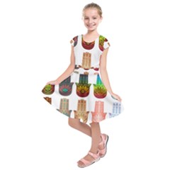 Evil Eye Protection Charm Colorful Kids  Short Sleeve Dress by Wegoenart