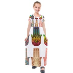 Evil Eye Protection Charm Colorful Kids  Short Sleeve Maxi Dress by Wegoenart