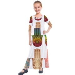 Evil Eye Protection Charm Colorful Kids  Quarter Sleeve Maxi Dress by Wegoenart