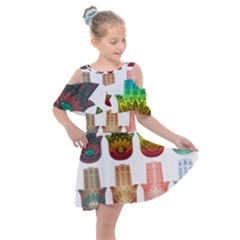 Evil Eye Protection Charm Colorful Kids  Shoulder Cutout Chiffon Dress by Wegoenart