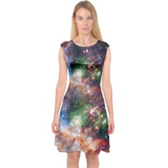 Colorful Unique Space Galaxy Print Capsleeve Midi Dress by PattyVilleDesigns