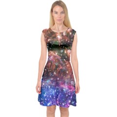 Indian Red Unique Milky Way Galaxy Stars Capsleeve Midi Dress by PattyVilleDesigns