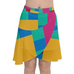 Unique Background Abstract Chiffon Wrap Front Skirt by Wegoenart