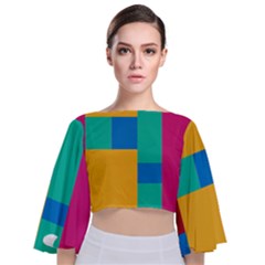 Unique Background Abstract Tie Back Butterfly Sleeve Chiffon Top