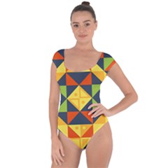 Background Geometric Color Short Sleeve Leotard 