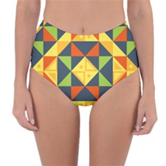 Background Geometric Color Reversible High-Waist Bikini Bottoms