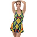 Background Geometric Color Ruffle Top Dress Swimsuit View1