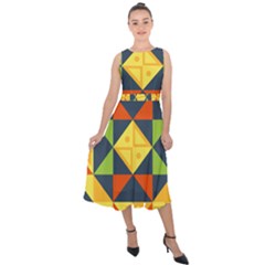 Background Geometric Color Midi Tie-Back Chiffon Dress