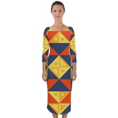 Background Geometric Color Quarter Sleeve Midi Bodycon Dress