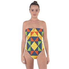 Background Geometric Color Tie Back One Piece Swimsuit