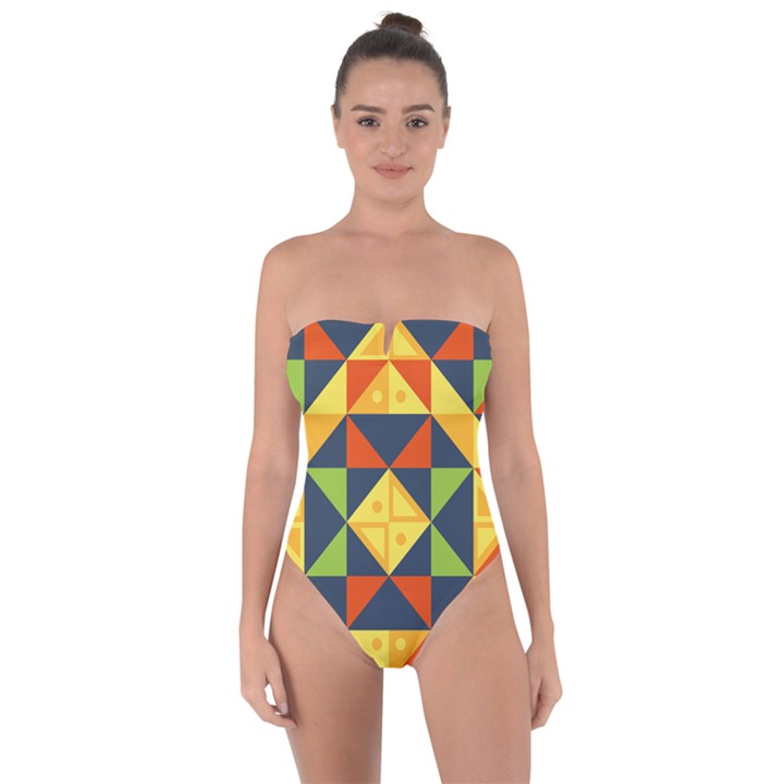 Background Geometric Color Tie Back One Piece Swimsuit