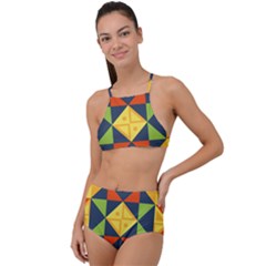 Background Geometric Color High Waist Tankini Set