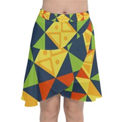 Background Geometric Color Chiffon Wrap Front Skirt by Wegoenart