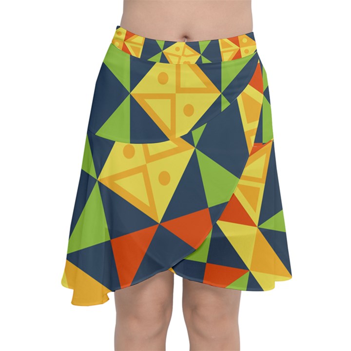 Background Geometric Color Chiffon Wrap Front Skirt