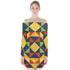 Background Geometric Color Long Sleeve Off Shoulder Dress