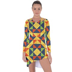 Background Geometric Color Asymmetric Cut-Out Shift Dress