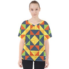 Background Geometric Color V-Neck Dolman Drape Top