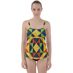 Background Geometric Color Twist Front Tankini Set