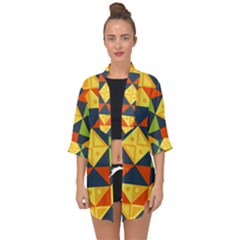 Background Geometric Color Open Front Chiffon Kimono