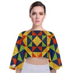 Background Geometric Color Tie Back Butterfly Sleeve Chiffon Top