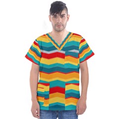 Retro Colors 60 Background Men s V-neck Scrub Top