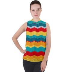 Retro Colors 60 Background Mock Neck Chiffon Sleeveless Top