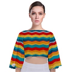 Retro Colors 60 Background Tie Back Butterfly Sleeve Chiffon Top