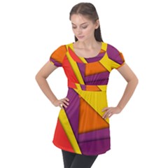 Background Abstract Puff Sleeve Tunic Top