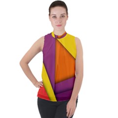 Background Abstract Mock Neck Chiffon Sleeveless Top