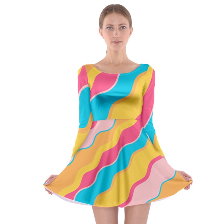 Cake Color Palette Painting Long Sleeve Skater Dress