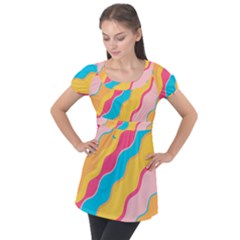 Cake Color Palette Painting Puff Sleeve Tunic Top