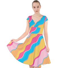 Cake Color Palette Painting Cap Sleeve Front Wrap Midi Dress