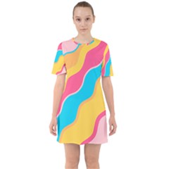 Cake Color Palette Painting Sixties Short Sleeve Mini Dress by Wegoenart