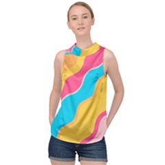 Cake Color Palette Painting High Neck Satin Top