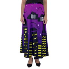 City Architecture Night Skyscraper Flared Maxi Skirt by Wegoenart