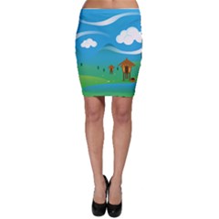 Landscape Nature Mountain Field Bodycon Skirt by Wegoenart