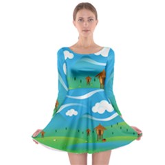 Landscape Nature Mountain Field Long Sleeve Skater Dress by Wegoenart