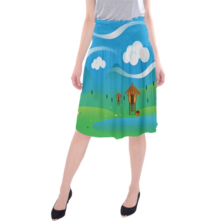 Landscape Nature Mountain Field Midi Beach Skirt