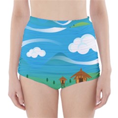 Landscape Nature Mountain Field High-waisted Bikini Bottoms by Wegoenart