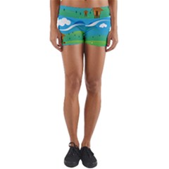 Landscape Nature Mountain Field Yoga Shorts by Wegoenart