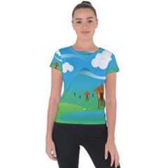 Landscape Nature Mountain Field Short Sleeve Sports Top  by Wegoenart