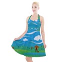 Landscape Nature Mountain Field Halter Party Swing Dress  View1