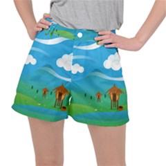 Landscape Nature Mountain Field Stretch Ripstop Shorts