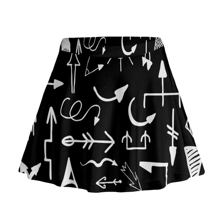 Arrows Vector Lines Strokes White Mini Flare Skirt