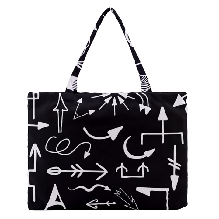 Arrows Vector Lines Strokes White Zipper Medium Tote Bag