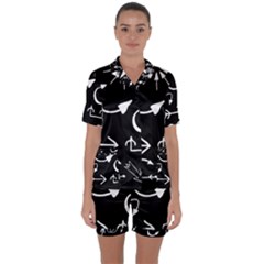 Arrows Vector Lines Strokes White Satin Short Sleeve Pyjamas Set by Wegoenart